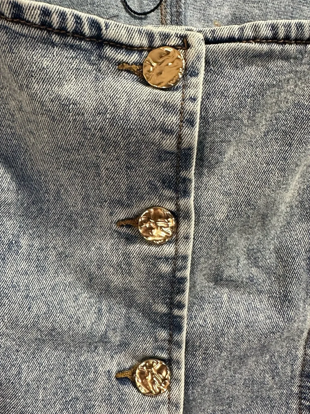Light Blue Denim Tank with Gold Stitch Accents